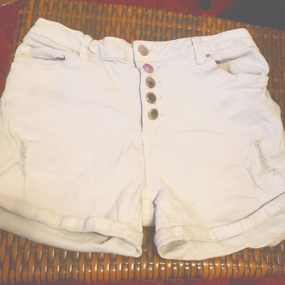 White denim shorts.